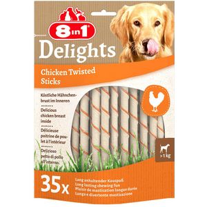 35 Stuks 8in1 Delights Twisted Sticks voor kleine honden kip hondensnacks
