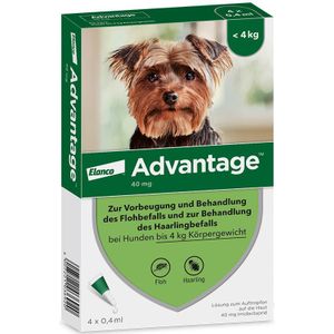 AdvantageÂ 40 voor honden van minder dan 4 kg 4 Pipetten - BE