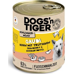 6x800g Dogs'n Tiger snackmenu voor honden kip met kalkoen, veenbessen en zoete aardappel hondenvoer nat