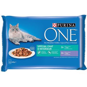 Purina ONE 4 x 85 g Kattenvoer - Indoor Tonijn en Kalfsvlees