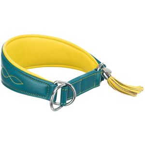 Trixie Active Comfort Halsband voor Windhonden, Petrol/Geel Maat S-M 33-42cm B60mm