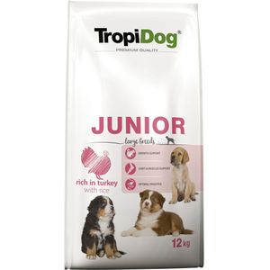 12kg Tropidog Premium Junior Large Kalkoen & Rijst droogvoer voor honden