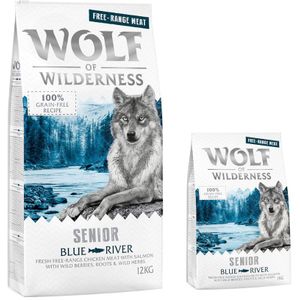 12 2kg Gratis! 14kg Senior Zalm Wolf of Wilderness Hondenvoer