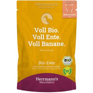 20x 100g Herrmann's Selection Biologische eend met biologische aardappelen & biologische bananenchips Kattenvoer Nat