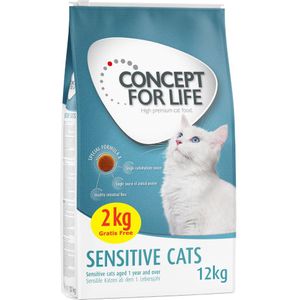 10 2kg Gratis! 12kg Sensitive Cats Concept for Life Kattenvoer