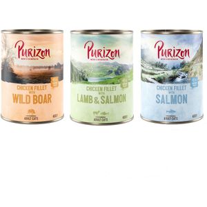 Purizon Adult 6 x 400 g Graanvrij Kattenvoer - Mixpakket (2 x Zalm, 2 x Wild Zwijn, 2 x Lam)