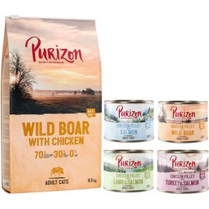 6,5 kg Purizon droogvoer  6 x 200 g Purizon natvoer mix gratis - Adult Wild Zwijn & Kip