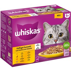 12x85g 1  Adult Gevogelte-selectie in Gelei Whiskas Kattenvoer Maaltijdzakjes