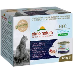 4x 50 g Almo Nature HFC Natural Light Tonijn, Kip & Ham Natvoer Katten