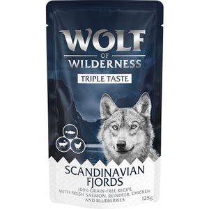12x125g ""Triple Taste"" Scandinavian Fjords Wolf of Wilderness Hondenvoer