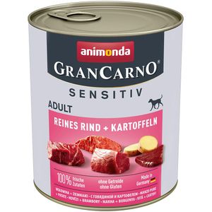 6x 800g animonda GranCarno Adult Sensitive Pure Rund & Aardappelen Honden Natvoer