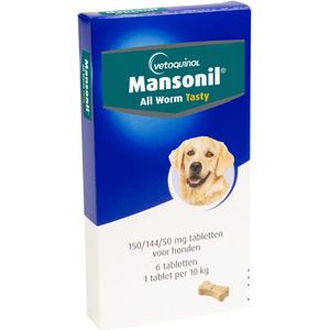 6 Tabletten Mansonil All Worm Dog Flavour Honden voersupplement
