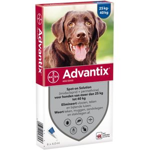 6 Pipetten x 4 ml Advantix 400/2000 Spot-on Solution voor Honden 25-40kg - NL