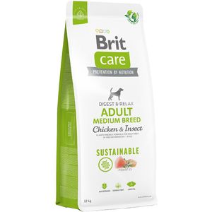 12kg Brit Care Dog Sustainable Adult Medium Breed Kip & Insecten Hondenvoer Droog