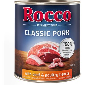 Rocco Classic Pork 6 x 800 g Hondenvoer Rund & Gevogelteharten