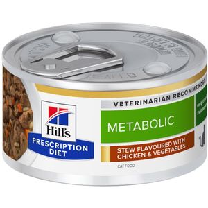 24x 82g Hill's Prescription Diet Katten Metabolic Care met Kip Stew nat kattenvoer