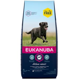 15 kg  3 kg gratis! 18 kg Bonusbag Eukanuba Hondenvoer - Active Adult Large Breed Kip
