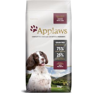 15kg Adult Small & Medium Breed Kip met Lam Applaws Hondenvoer