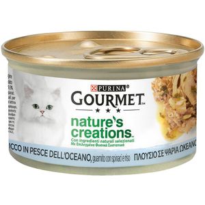 24x 85g Gourmet Nature's Creation Zeevis met Spinazie Nat Kattenvoer