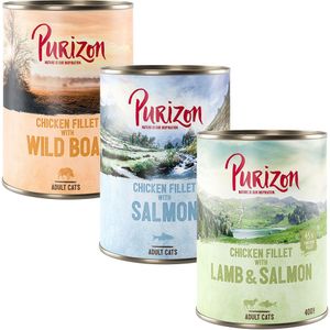 Purizon Adult 24 x 400 g Graanvrij Kattenvoer - Mixpakket (12 x Zalm, 6 x Wild Zwijn, 6 x Lam)