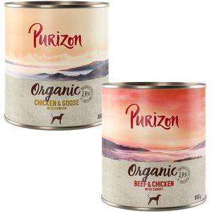 Purizon Organic 6 x 800 g - Mixpakket 1:  3 x Rund en kip met wortel 3 x Kip en gans met pompoen