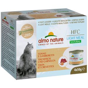 4x 50g Almo Nature HFC Natural Light Tonijn & Garnalen Natvoer Katten