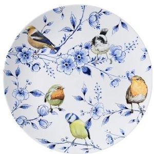 Heinen Delftsblauw wandbord Bosvogels met bloesem