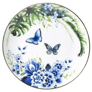 Heinen Delftsblauw wandbord vlindertuin