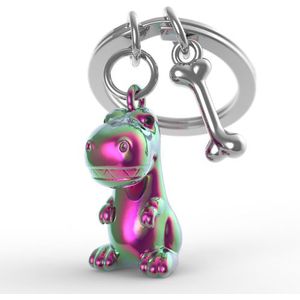 Metalmorphose sleutelhanger Dino met bot rainbow