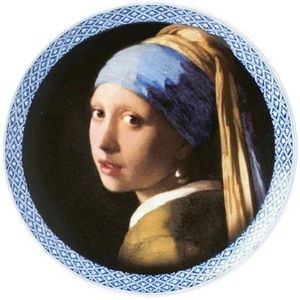 Heinen Delft Blauw wandbord Meisje met de parel modern