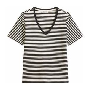 Marc O'Polo - T-Shirt - Zwart / Offwhite - Dames - 503207251107