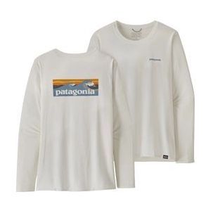 T-Shirt Patagonia Women L/S Cap Cool Daily Graphic Shirt - Waters Boardshort Logo Light Plume Grey White-S