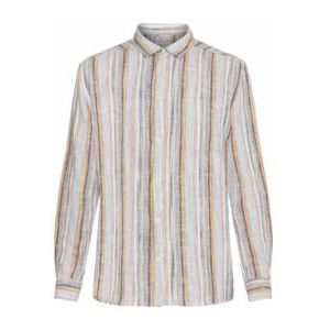 Overhemd KnowledgeCotton Apparel Men Loose Linen Shirt Multi Color Stripe-M