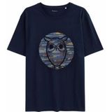T-Shirt KnowledgeCotton Apparel Men Heavy Single Owl Cross Stitch Print Night Sky