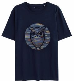 T-Shirt KnowledgeCotton Apparel Men Heavy Single Owl Cross Stitch Print Night Sky