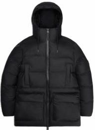 Winterjas RAINS Unisex Alta Long Puffer Cargo Jacket Black-XS