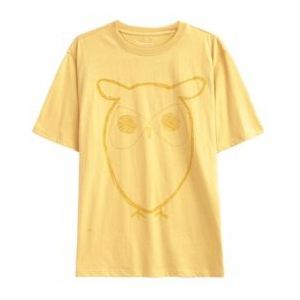 T-Shirt KnowledgeCotton Apparel Men Regular Big Owl Front Print Misted Yellow-M