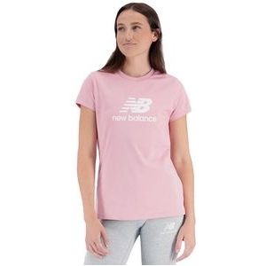 T-Shirt New Balance Women Essentials Stacked Logo Cotton Athletic Hazy Rose-S