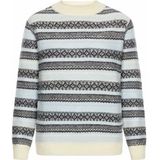 Knowledge Cotton Apparel - Trui - Lichtblauw - Lamswol - Gestreept