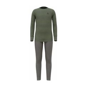 Baselayerset Odlo Unisex Set Long Active Warm Eco Set Odlo Steel Grey Melange Matte Green-Maat 128