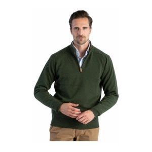 Vest William Lockie Men Leven Zip Neck Contrast Collar Rosemary Driftwood-XXXL