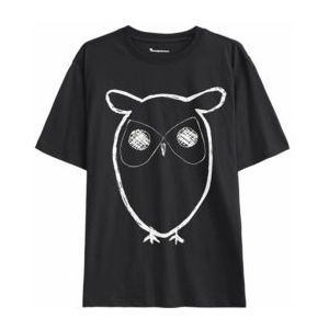 T-Shirt KnowledgeCotton Apparel Men Regular Big Owl Front Print Black Jet