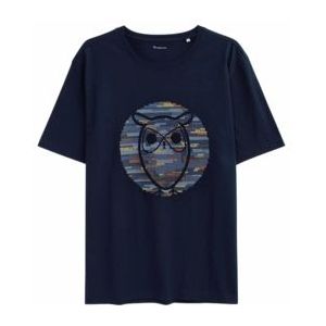 T-Shirt KnowledgeCotton Apparel Men Heavy Single Owl Cross Stitch Print Night Sky-XS