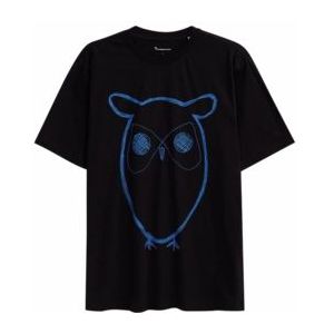 T-Shirt KnowledgeCotton Apparel Men Regular Big Owl Front Print Black-S