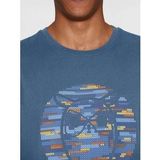 T-Shirt KnowledgeCotton Apparel Men Heavy Single Owl Cross Stitch Print Moonlight Blue-XXXL