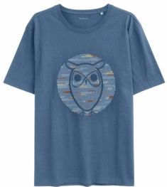 KnowledgeCotton Apparel - T-shirts - Moonlight Blue - T-Shirt - Heavy Single Owl Cross Stitch Print