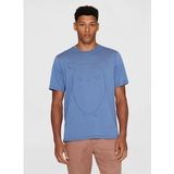 T-Shirt KnowledgeCotton Apparel Men Regular Big Owl Front Print Moonlight Blue