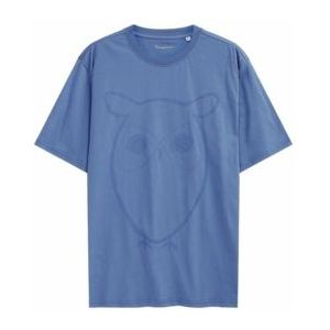 T-Shirt KnowledgeCotton Apparel Men Regular Big Owl Front Print Moonlight Blue