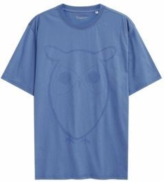 T-Shirt KnowledgeCotton Apparel Men Regular Big Owl Front Print Moonlight Blue