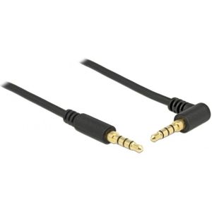 3,5mm Jack 4-polig audio/video slim kabel met extra ruimte AWG24 - haaks / zwart - 1 meter